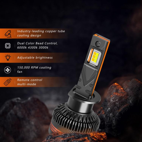 Ampoule de phare LED H1 60 W 8 000 lm 6 000 K, 3 couleurs, télécommande, lot de 2 SH04031008-09